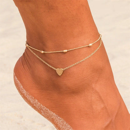 Retro Heart Anklet with Adjustable Chain - Durable Alloy Anklet in Golden, Silver, and Silvery Designs