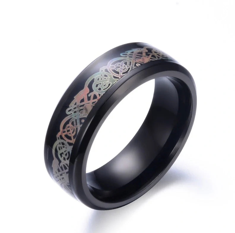 Exquisite stainless steel ring with dragon-inspired design, featuring intricate scale-like patterns and a bold mythical silhouette