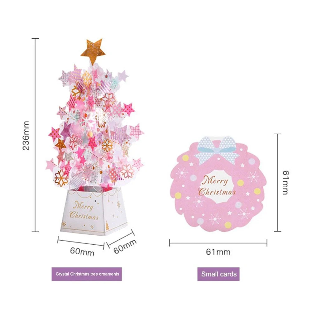 Enchanting 3D Christmas tree pop-up card with sparkling snowflake sequins, versatile for holiday and birthday celebrations