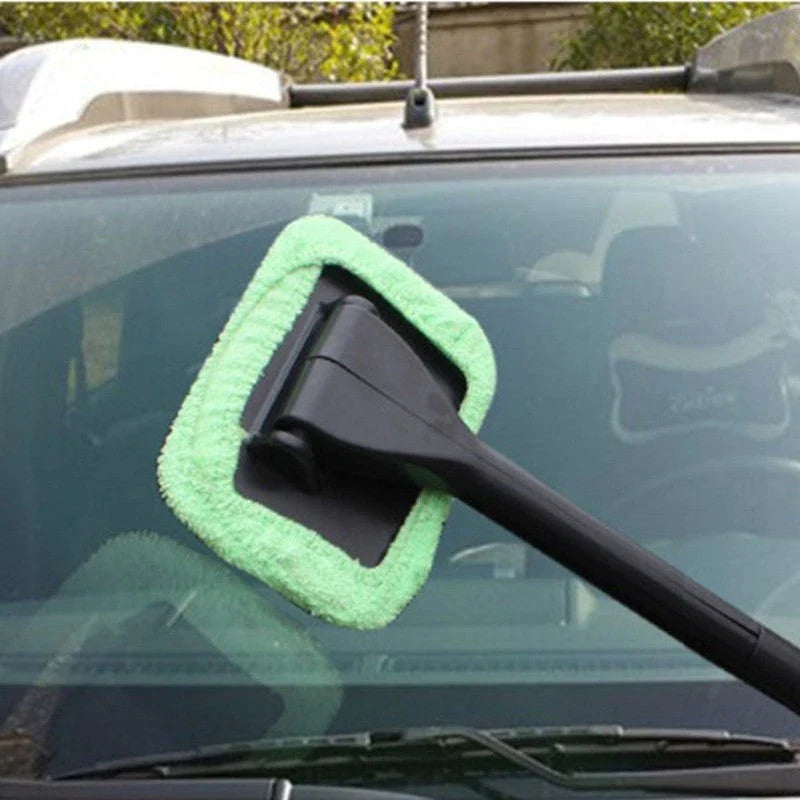 Versatile car window cleaning tool with microfiber pad and extendable handle for easy reach and effective cleaning
