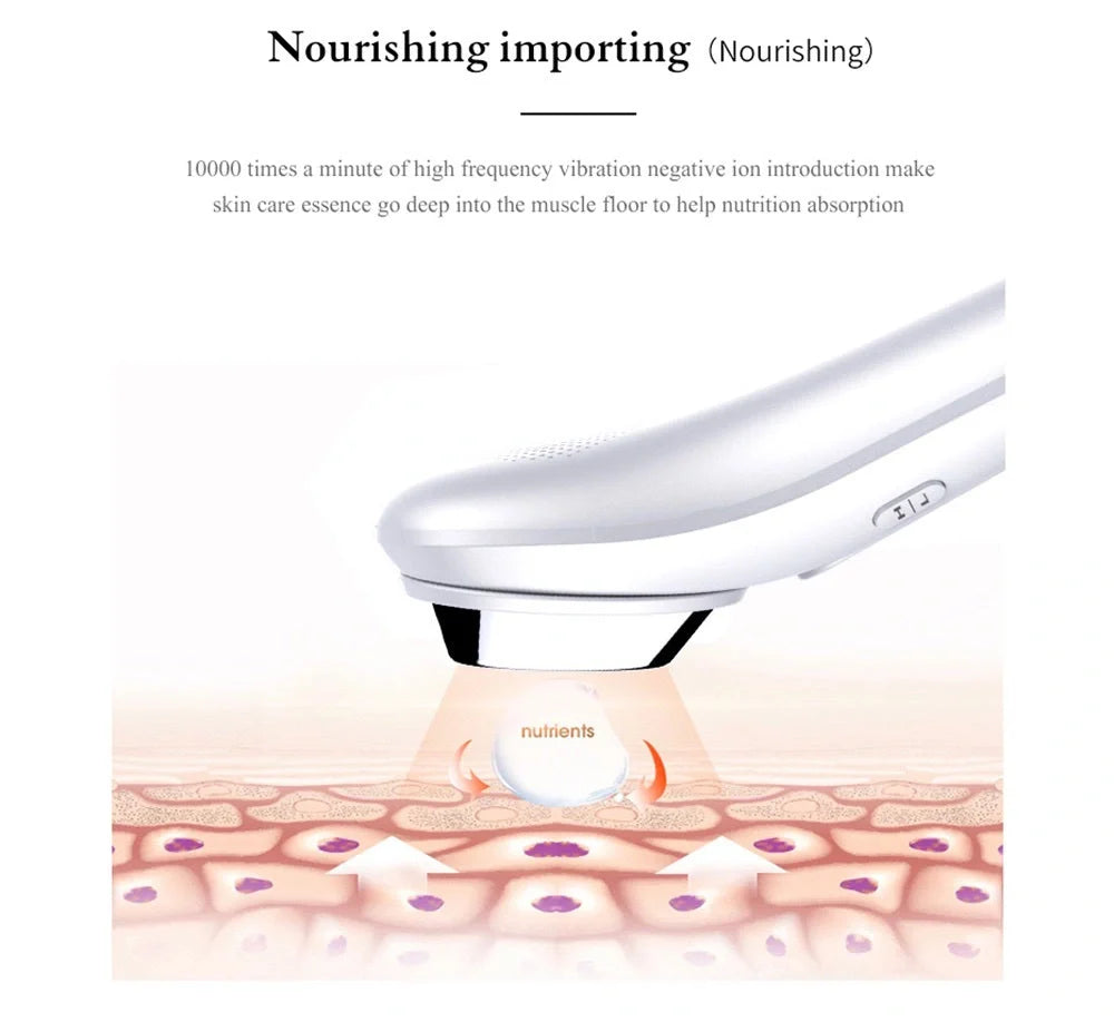 Electric Ultrasonic Facial Beauty Device in white, compact and efficient for daily skincare