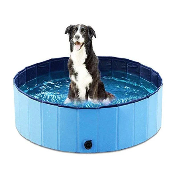 Durable foldable dog swimming pool made of sturdy PVC and plastic, featuring a non-slip bottom for safe play and bathing.