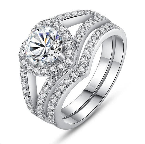 Elegant heart-shaped diamond plated ring with premium 18k platinum finish and durable alloy construction