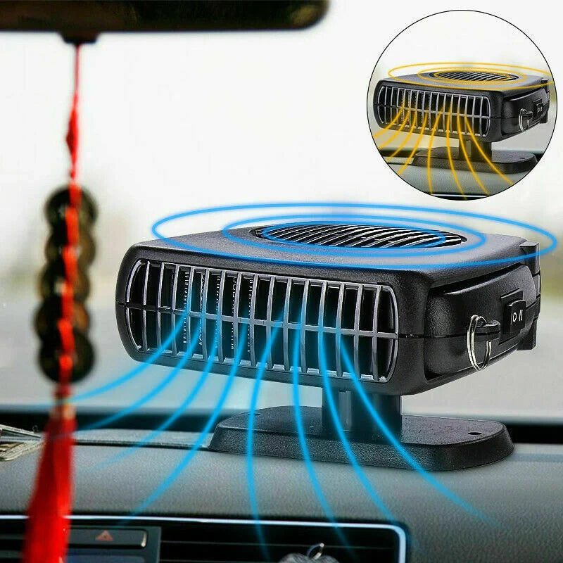 Portable car heater and fan with dual air modes for 12V/24V vehicles