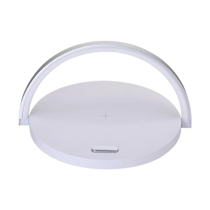 Foldable wireless charging stand with integrated LED table lamp for smartphones