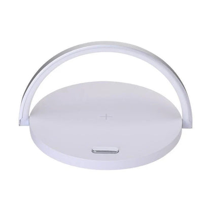 Foldable wireless charging stand with integrated LED table lamp for smartphones