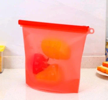 Premium silicone food storage bags in various colours, featuring airtight seals and reusable designs