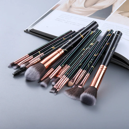 15 Marbled Design Makeup Brushes Set in various colours with roll-up case