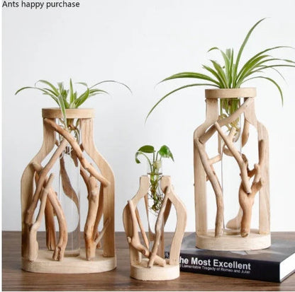 Elegant handcrafted wooden vase with intricate detailing, designed to elevate home decor
