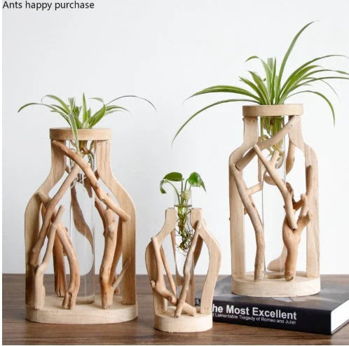 Elegant handcrafted wooden vase with intricate detailing, designed to elevate home decor