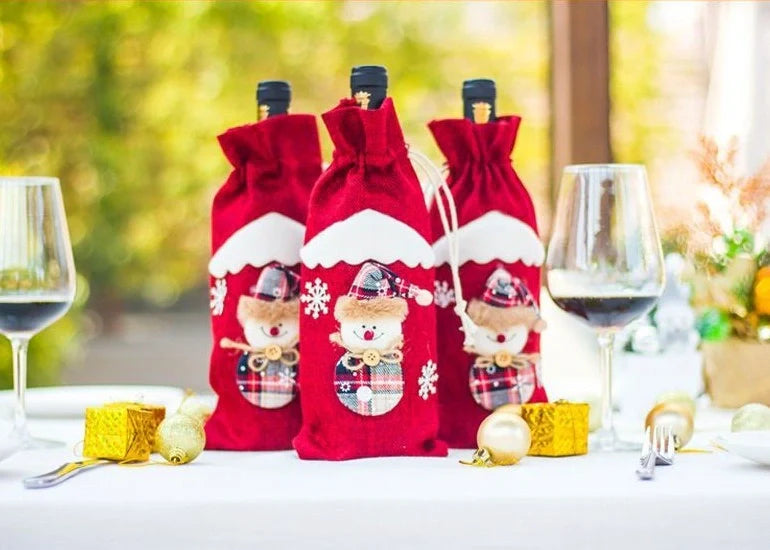 Festive Christmas wine bottle socks in vibrant colours, 14cm x 31cm