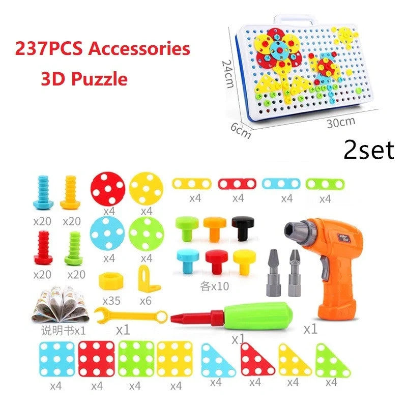Educational building kit with safe plastic power drill for children aged 3+