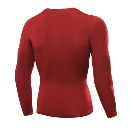 Premium men's long sleeve compression workout shirt in black, white, gray, green, blue, and red colors