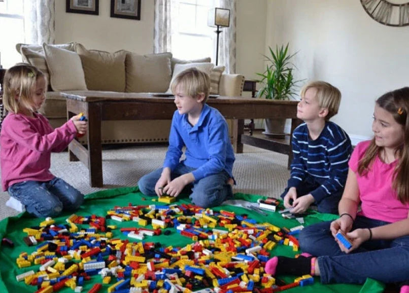 Versatile Picnic Pad made of durable nylon, featuring waterproof surface and ample storage for baby toys and essentials.