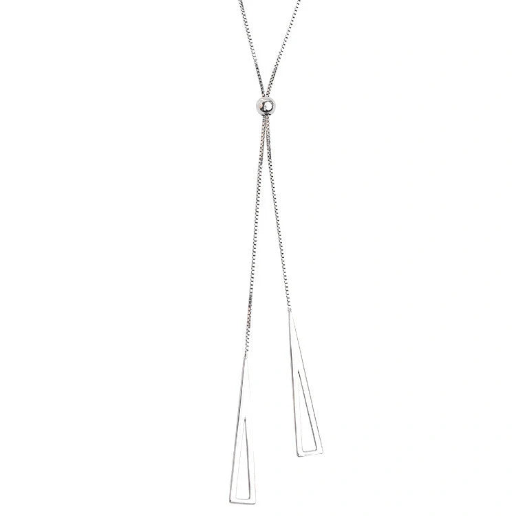 Adjustable sterling silver geometric triangle clavicle necklace for women, modern Korean style jewellery