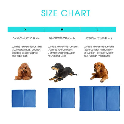 Blue dog cooling mat with pressure-activated ice crystal technology for summer use