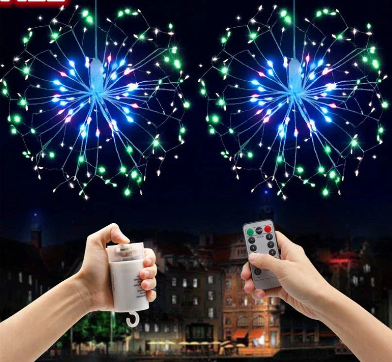 Enchanting copper wire fireworks lights with a dazzling array of colors, perfect for festive celebrations and holiday decorations