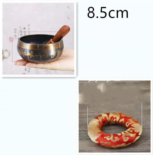 A handcrafted Tibetan singing bowl made of copper, used for meditation and relaxation.