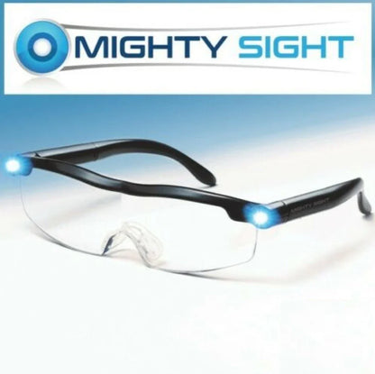 USB-powered reading glasses with transparent frame and integrated LED lighting for improved visibility and reduced eye strain
