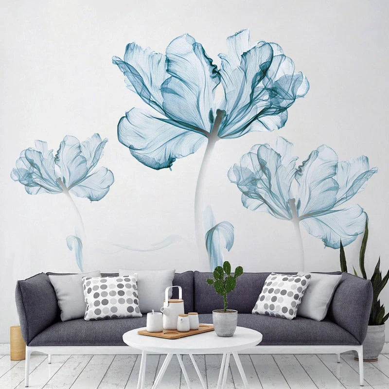 Nordic blue flower PVC wall stickers for elegant home decoration