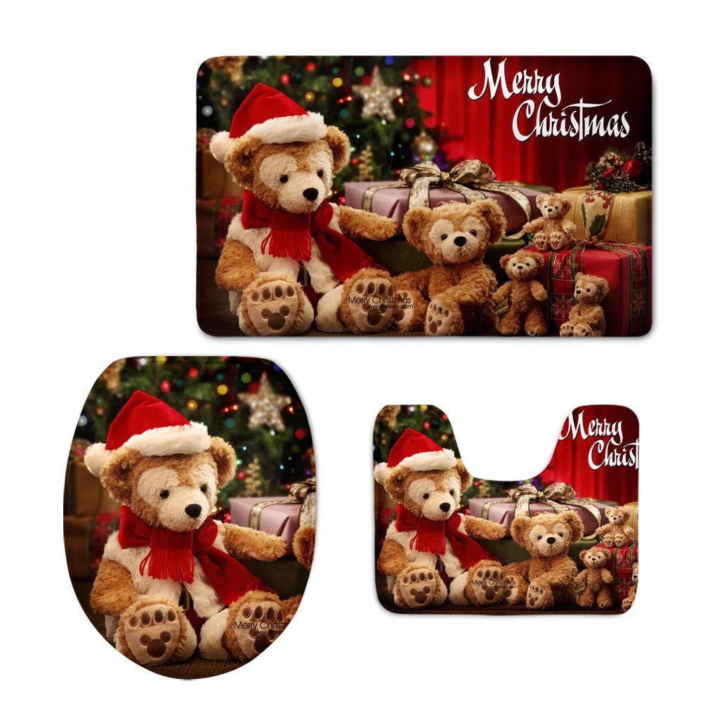 Custom 3D style bathroom set with flannel floor mats and toilet seat cover