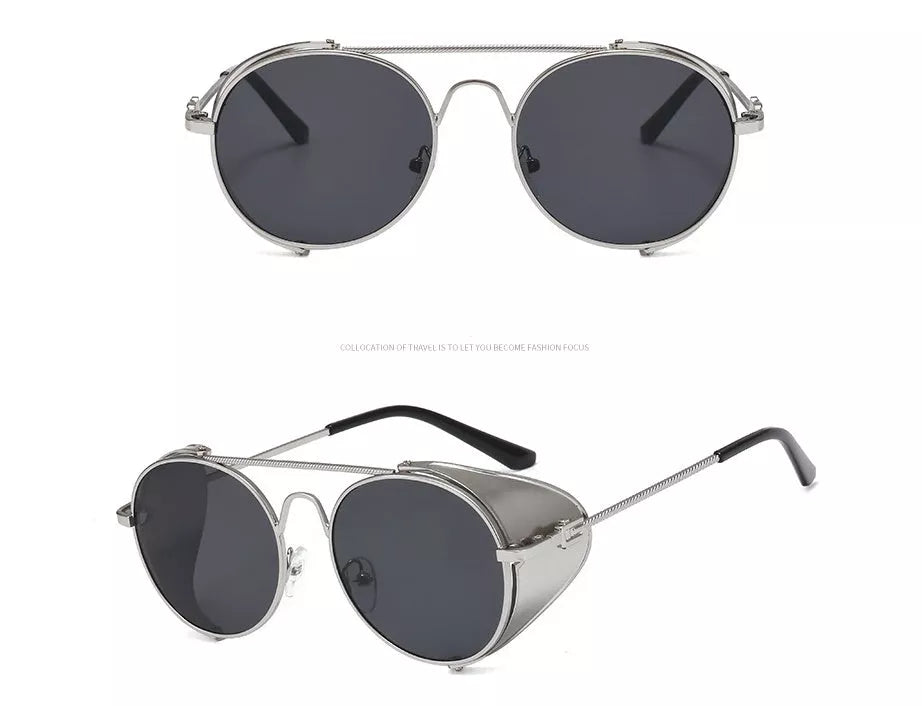 Steampunk sunglasses with UV400 protection and vintage metal frames in various colours