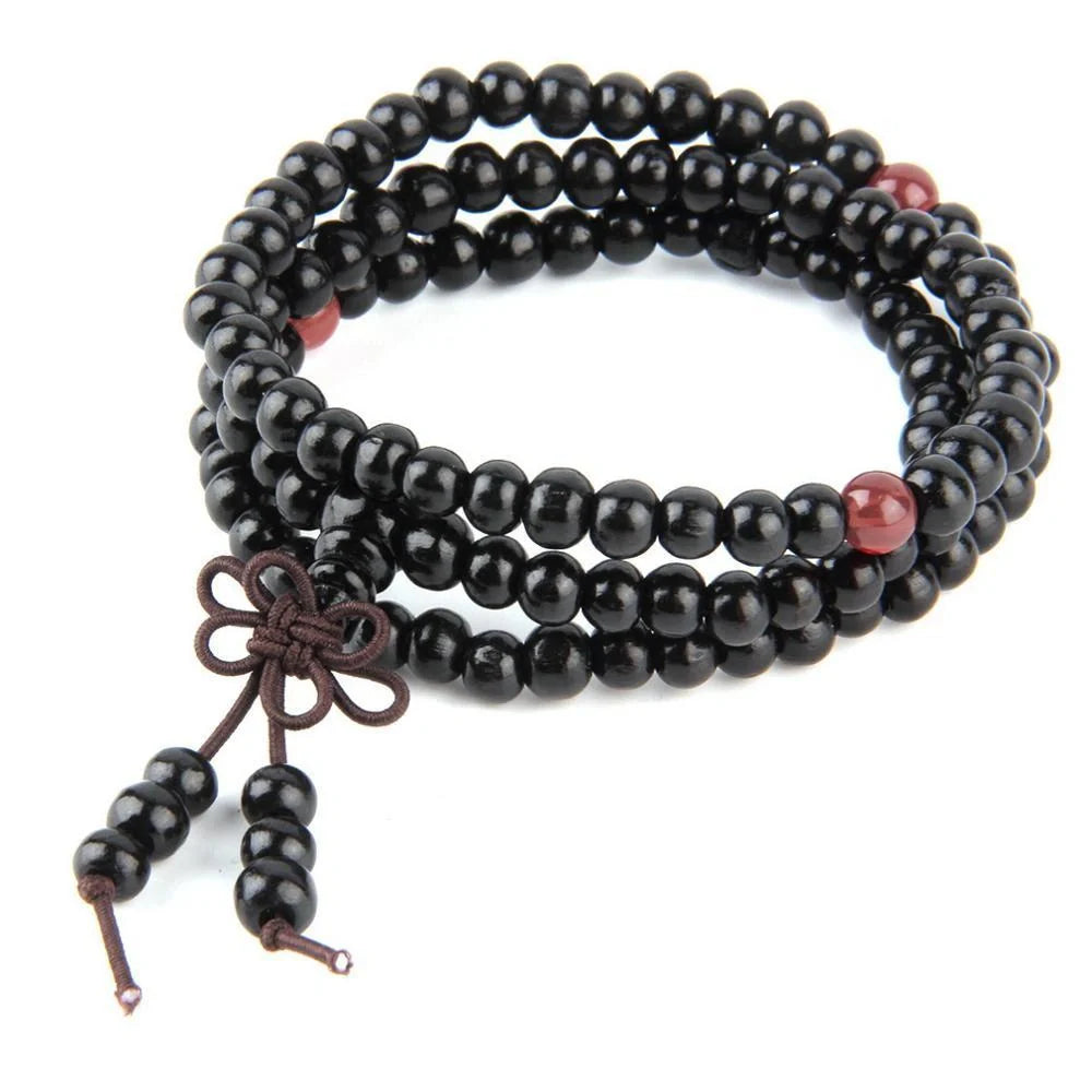 6mm Natural Sandalwood Buddhist Meditation 108 Beads Bracelet on wrist