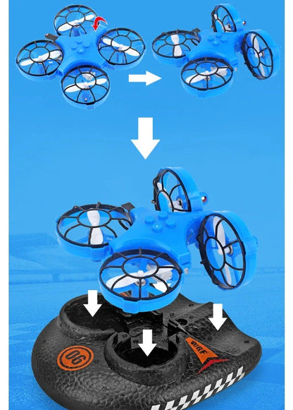 Versatile 3-in-1 RC Hovercraft Drone that can fly, glide on land, and cruise on water with intuitive controls and long-lasting battery life