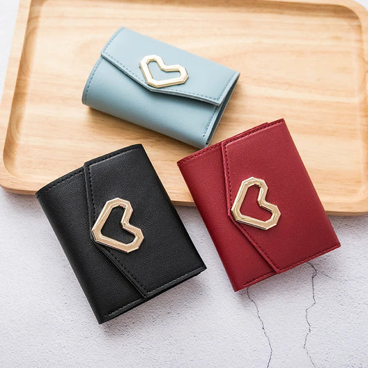 Short style tri-fold wallet with zipper coin purse for women in various colours