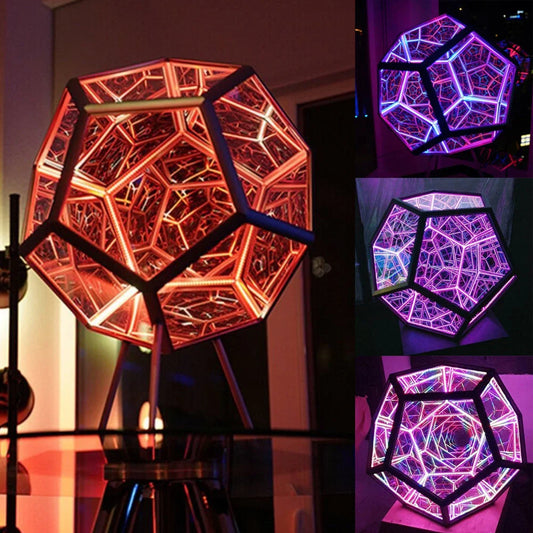 Elegant geometric colour-changing decorative lamp with glass and anodized aluminium construction