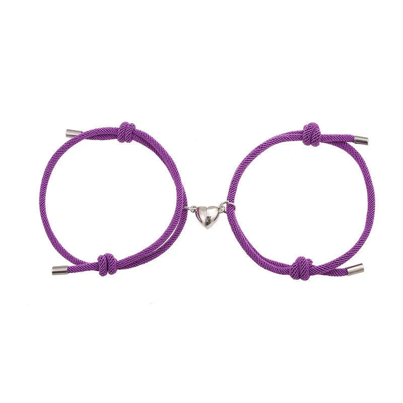 Adjustable nylon love magnetic bracelet with sticky metal heads in various colours