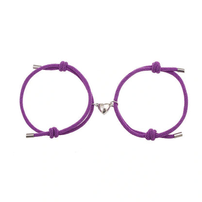 Adjustable nylon love magnetic bracelet with sticky metal heads in various colours
