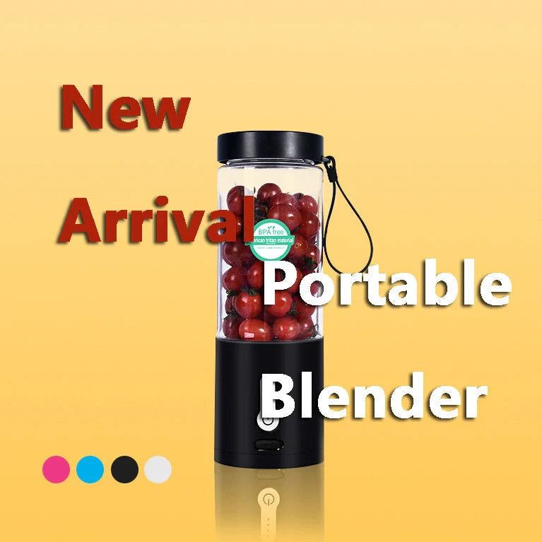 Hand Operated Portable Blender in black, white, blue, and rose red with 530ml capacity and 22001 rpm speed
