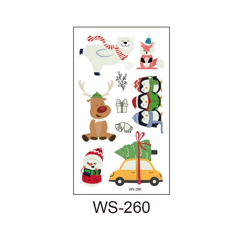 Festive Santa Claus luminous Christmas tattoo stickers with vibrant designs for parties, events, and home decor
