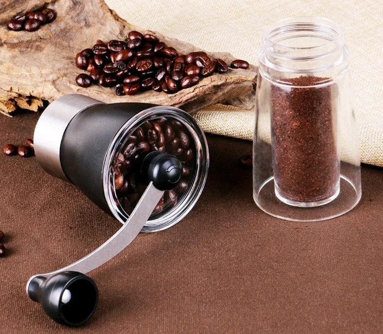 Premium hand coffee grinder with wooden exterior and stainless steel mechanism