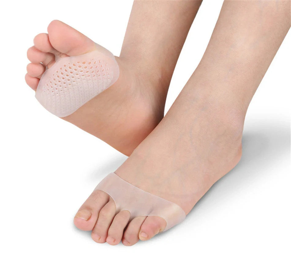 Breathable silicone honeycomb front pads for high heels, offering pain relief and comfort.