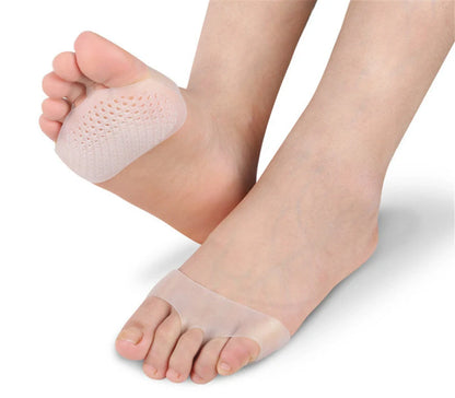 Breathable silicone honeycomb front pads for high heels, offering pain relief and comfort.