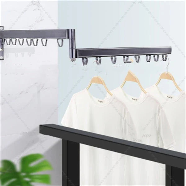 Folding Clothes Drying Rack made of rust-resistant aluminum alloy, featuring a sturdy triangle frame and track system for secure drying