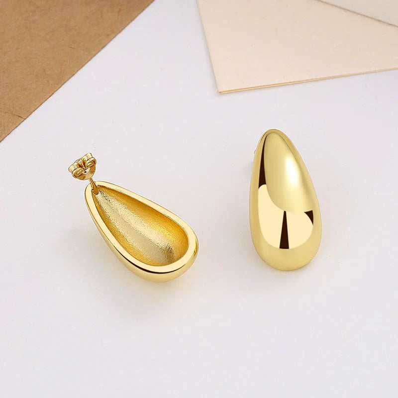 Water Drop Glossy 16k Real Gold Plated Copper Earrings with geometric design