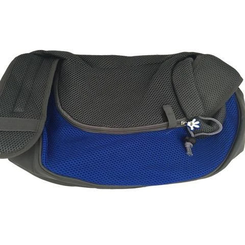 Premium soft pet sling carrier with padded mesh fabric and adjustable leather strap for hands-free convenience and pet comfort