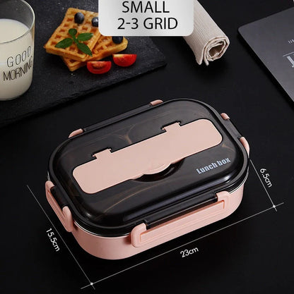 Dielectric insulated lunch box in green, blue, pink, and black with stainless steel interior