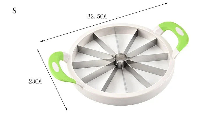 Premium stainless steel watermelon slicer with ergonomic non-slip handles for easy, precise fruit preparation