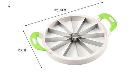 Premium stainless steel watermelon slicer with ergonomic non-slip handles for easy, precise fruit preparation