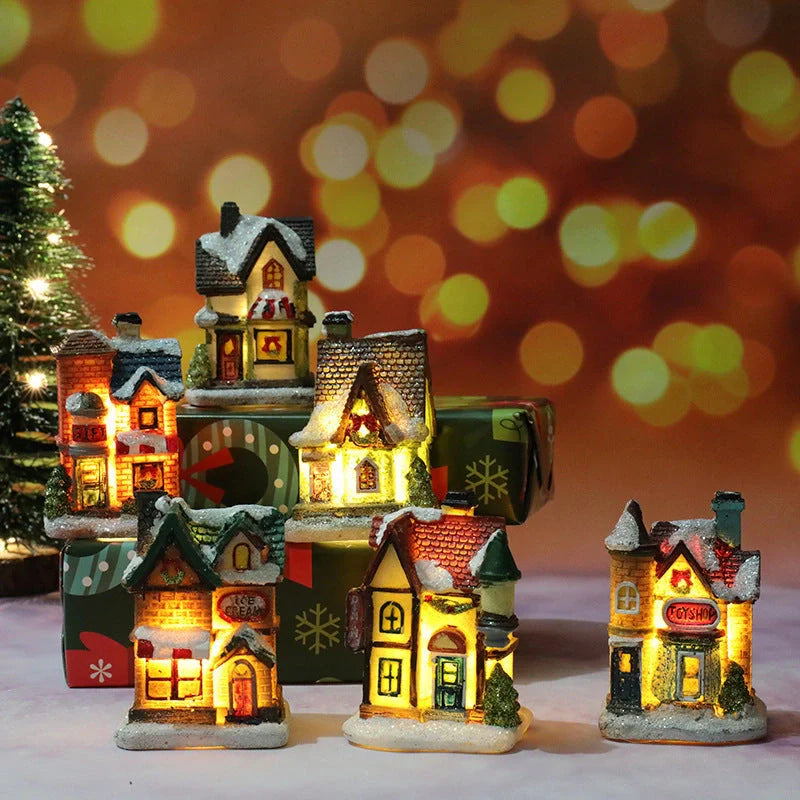 Compact Christmas Decorations Micro Landscape Resin House ornament with detailed design