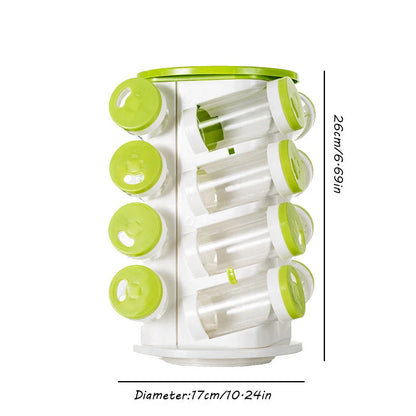 Premium rotating spice rack with 16 individual compartments for storing various spices, herbs, and seasonings
