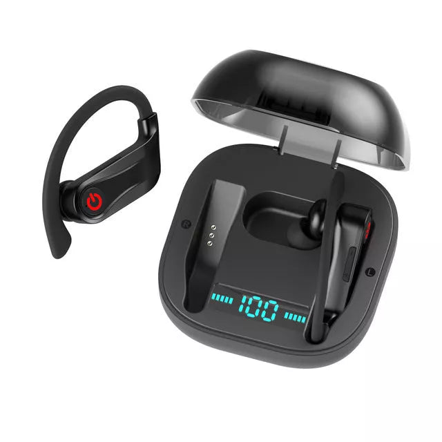 HBQ-Q62 5.0 TWS Wireless Bluetooth Headset in black with ear caps