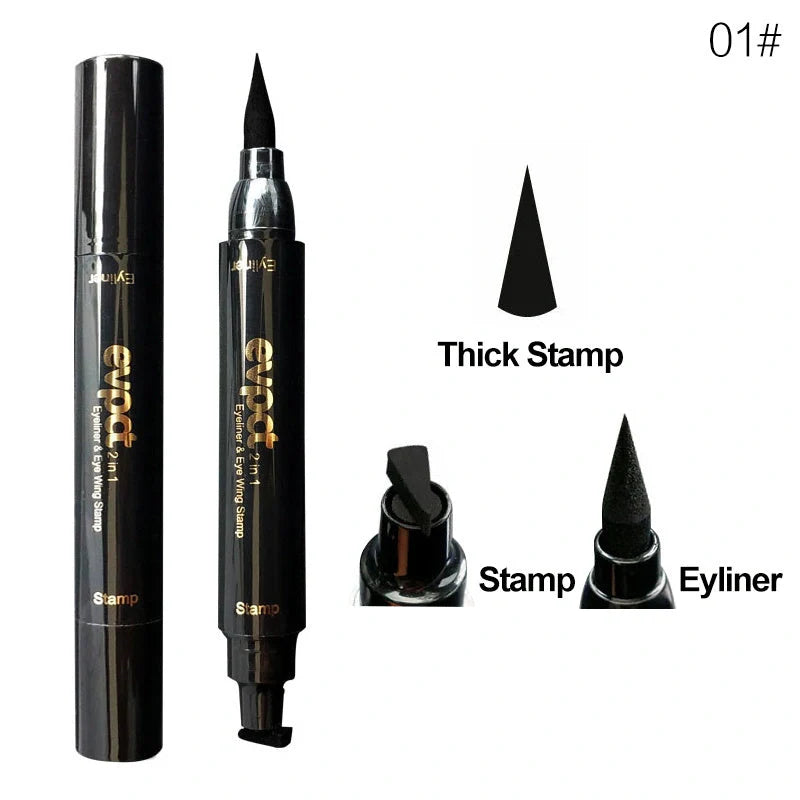 Double-headed wing seal eyeliner with carbon black formula for smudge-proof application
