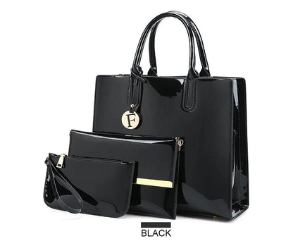 3 sets of leather handbags in various colors with zipper closure and cell phone pocket
