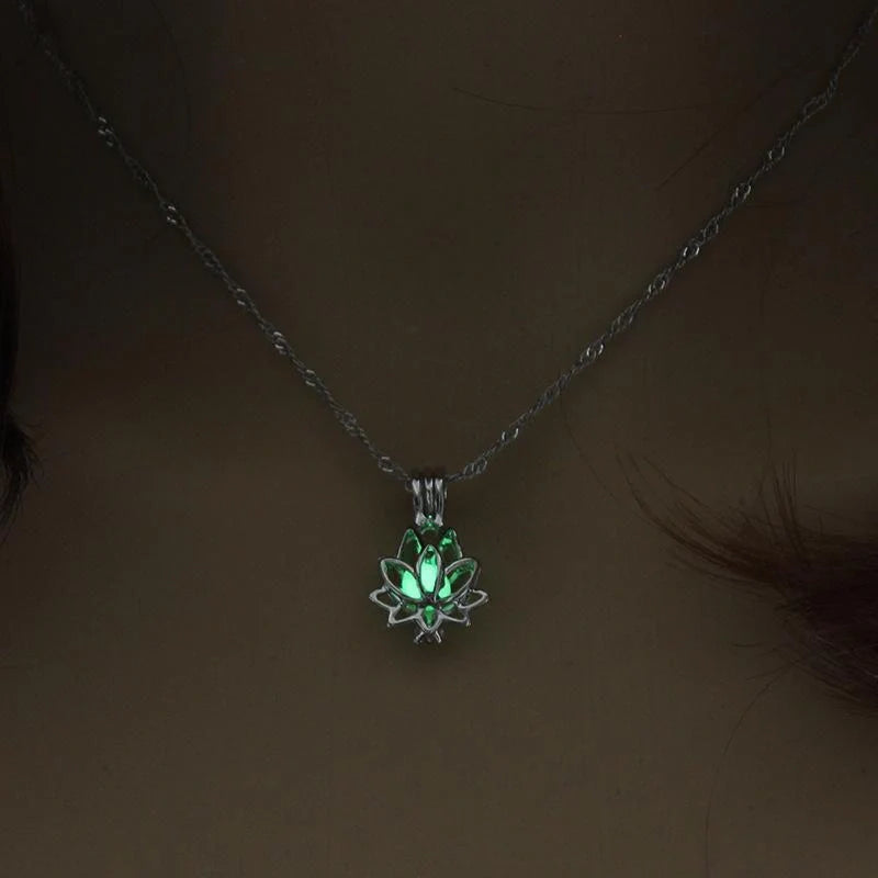 Yoga Lotus Photo Box Luminous Pendant Necklace with geometric design and adjustable chain