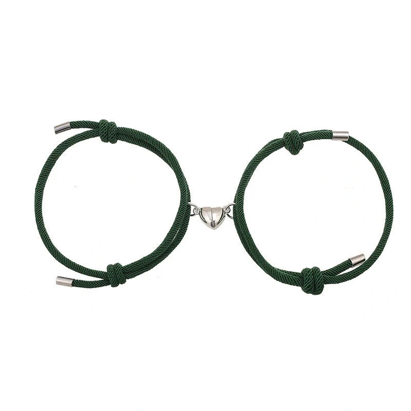 Adjustable nylon love magnetic bracelet with sticky metal heads in various colours